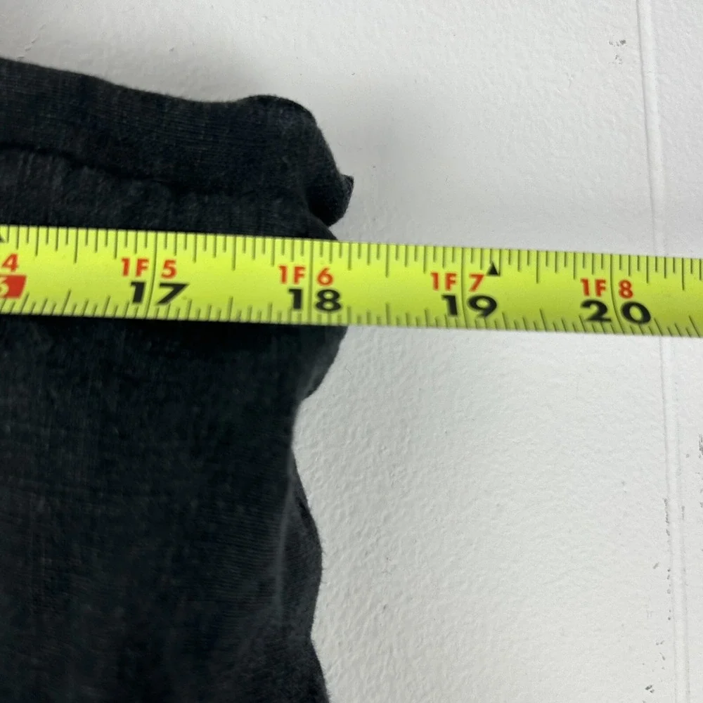 Vintage 90s Black Linen Pants Wide Leg Elastic Waist Cropped Minimalist Chic L - Picture 7 of 8